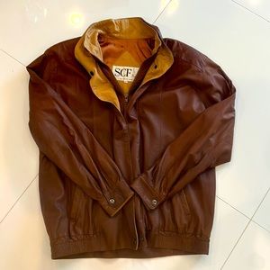 Brown leather ladies jacket, size medium SCF Furs Sun Valley Idaho
